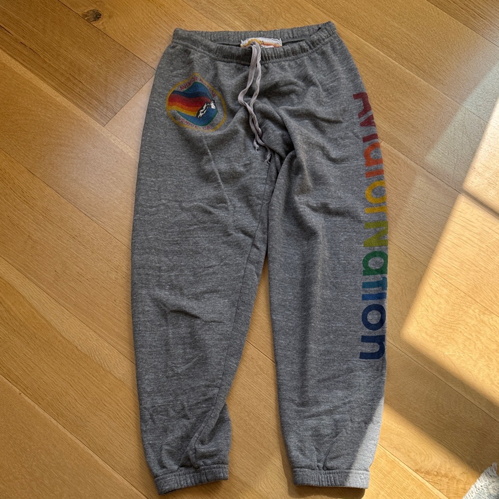 Aviator Nation Gray Sweatpants with Rainbow Logo